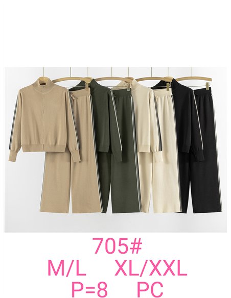 Conjunto Chaqueta punto bandas laterales cuello perkins + Pantalón