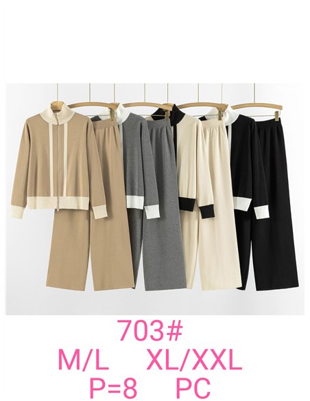 Conjunto Chaqueta punto ribetes contraste + Pantalón