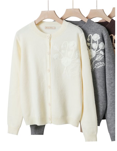 Chaqueta punto bordado floral con relieve