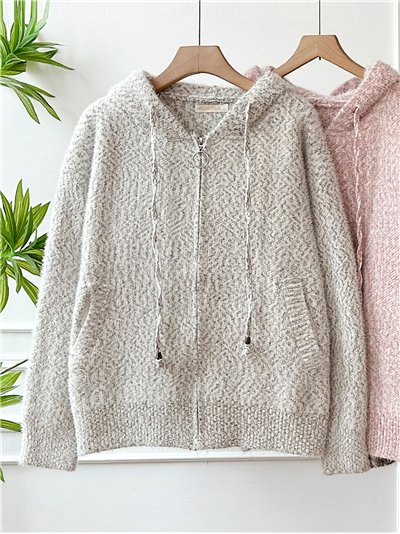 Sudadera punto jaspeado con capucha y cremallera