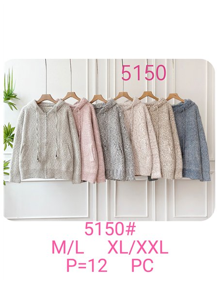 Sudadera punto jaspeado con capucha y cremallera