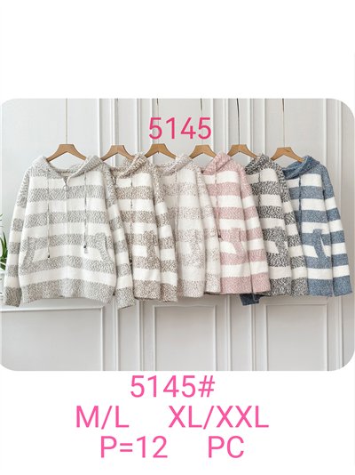 Sudadera punto rayas bouclé con capucha y cremallera 2