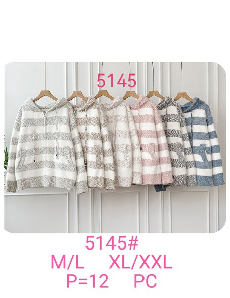 Sudadera punto rayas bouclé con capucha y cremallera