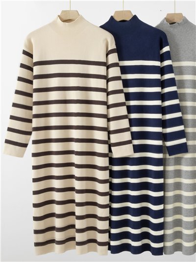 Vestido punto rayas cuello perkins