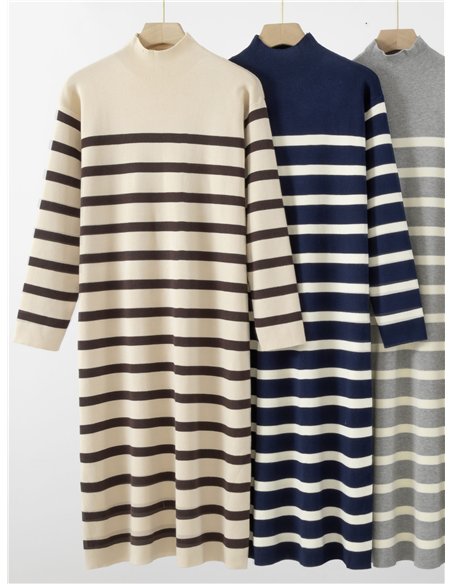 Vestido punto rayas cuello perkins