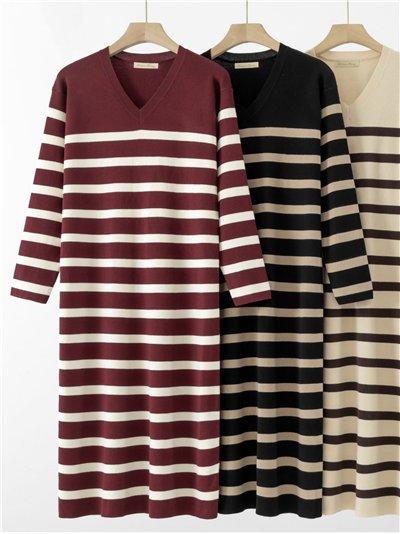 Vestido punto rayas escote pico