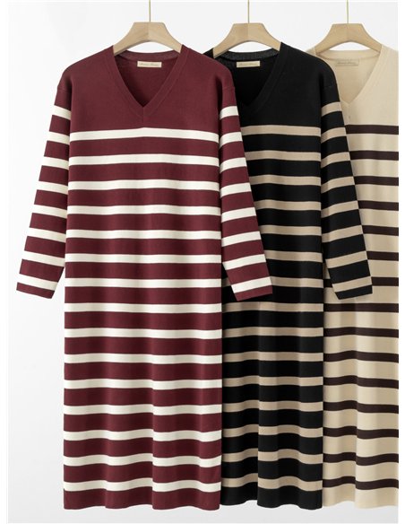 Vestido punto rayas escote pico