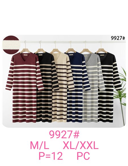 Vestido punto rayas escote pico