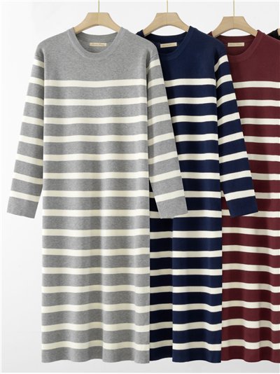 Vestido punto rayas cuello redondo