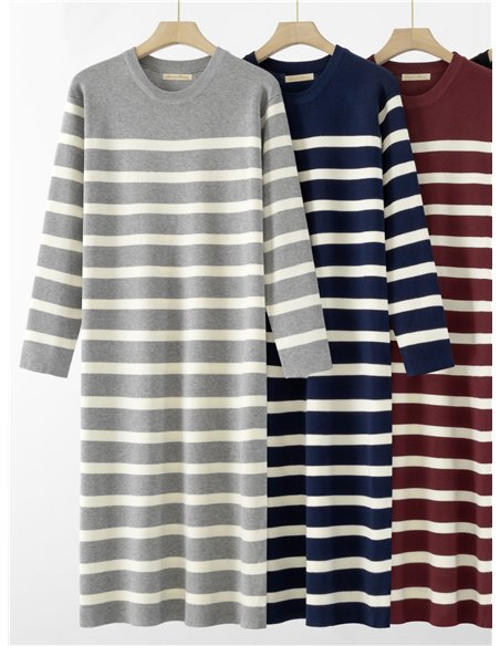 Vestido punto rayas cuello redondo