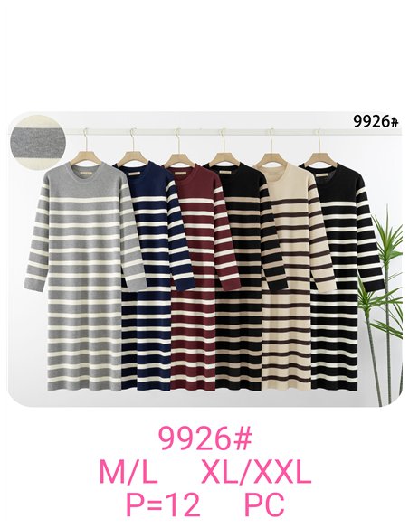 Vestido punto rayas cuello redondo