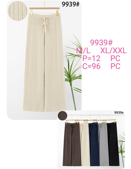 Pantalón recto punto canalé cordón