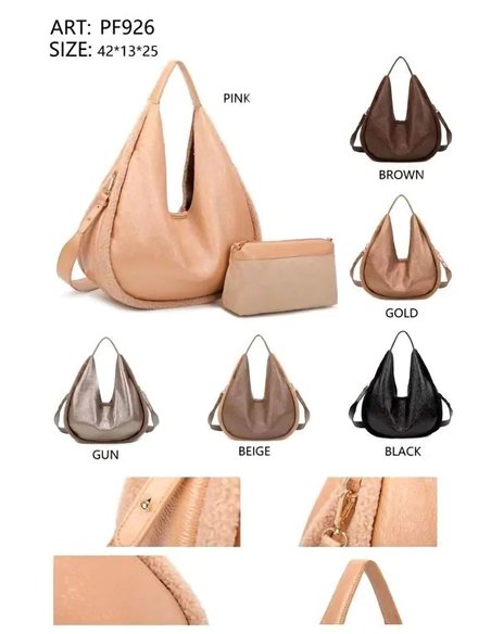 Bolso hobo metalizado con borrego + Monedero