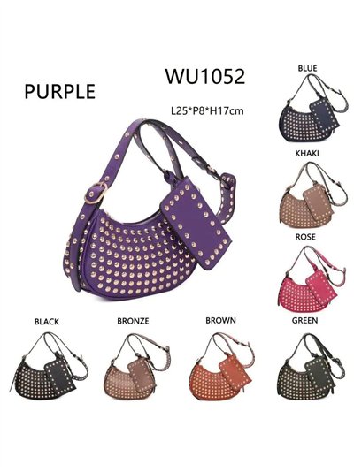 Bolso bandolera media luna con tachuelas y monedero