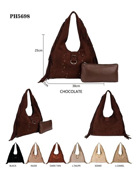 Hobo efecto ante con flecos y monedero