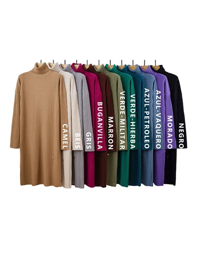 Vestido canalé lentejuelas cuello vuelto 2