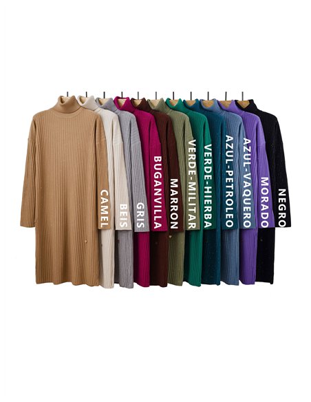 Vestido canalé lentejuelas cuello vuelto