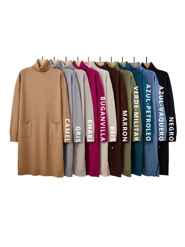 Roll neck soft knit dress with sequins