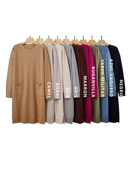 Vestido punto soft lentejuelas cuello pico