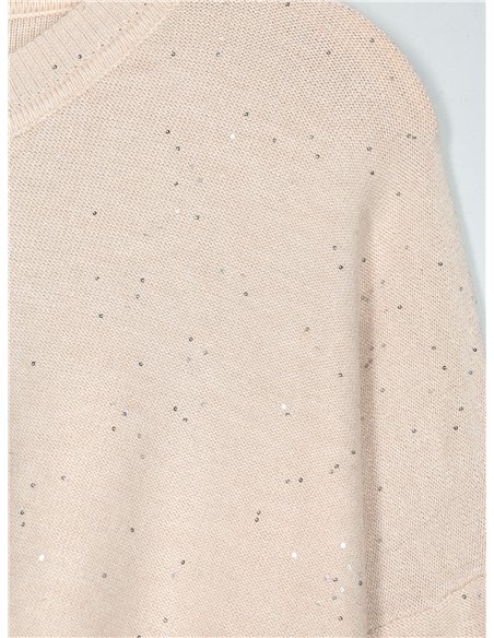 Vestido punto soft lentejuelas cuello pico