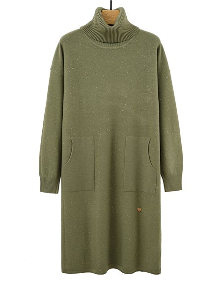 Vestido punto soft lentejuelas cuello vuelto