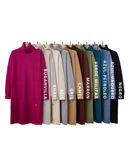 Vestido punto soft lentejuelas cuello vuelto