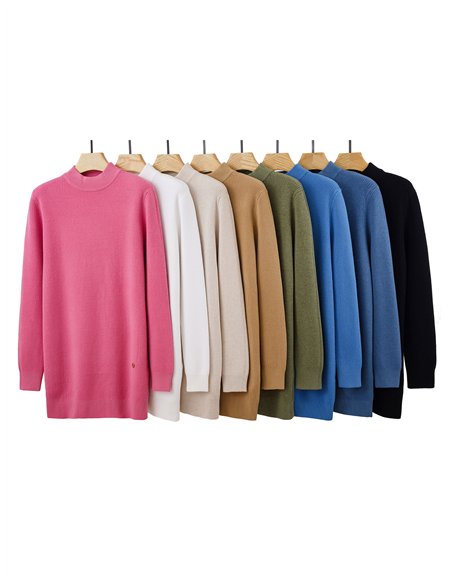 High neck ribbed fleece-lined thermal sweater