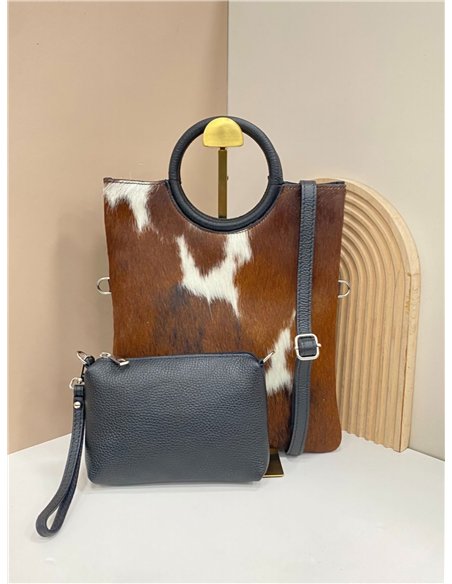 Animal print leather bag with faux fur