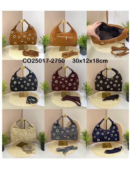 Bolso de mano piel serraje ojales