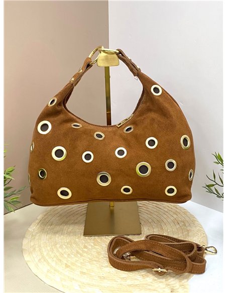 Bolso de mano piel serraje ojales