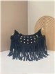 Bolso bandolera media luna piel serraje con flecos y tachuelas