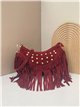 Bolso bandolera media luna piel serraje con flecos y tachuelas