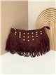 Bolso bandolera media luna piel serraje con flecos y tachuelas
