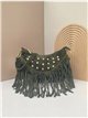 Bolso bandolera media luna piel serraje con flecos y tachuelas