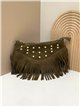 Bolso bandolera media luna piel serraje con flecos y tachuelas
