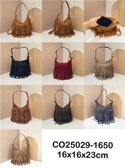 Bolso de hombro piel serraje con flecos