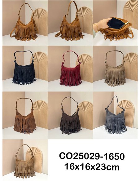 Bolso de hombro piel serraje con flecos