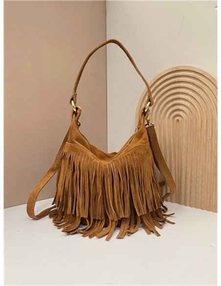 Bolso de hombro piel serraje con flecos