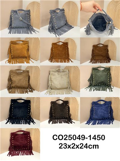 Bolso de mano piel serraje con flecos laterales