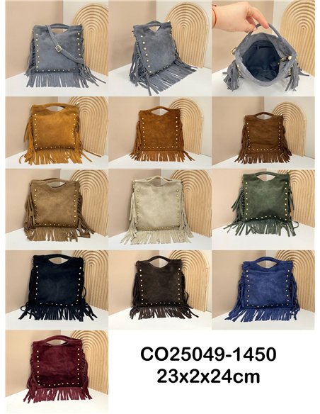 Bolso de mano piel serraje con flecos laterales