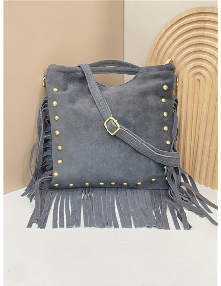 Bolso de mano piel serraje con flecos laterales