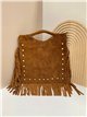 Bolso de mano piel serraje con flecos laterales