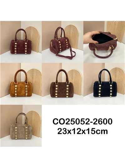 Mini bolso bowling piel serraje con tachuelas