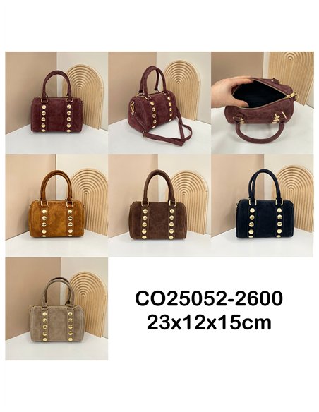 Mini bolso bowling piel serraje con tachuelas