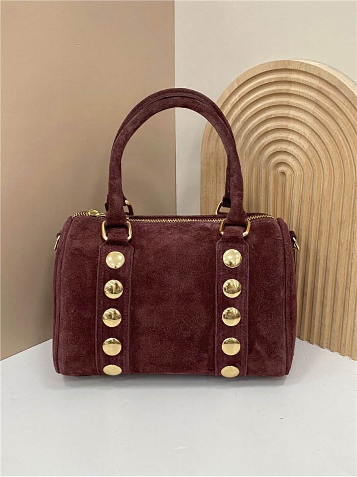 Mini bolso bowling piel serraje con tachuelas