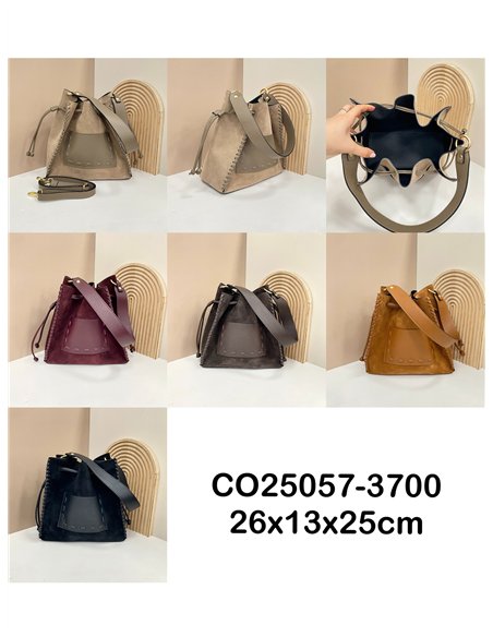 Bombonera piel serraje con bolsillo contraste