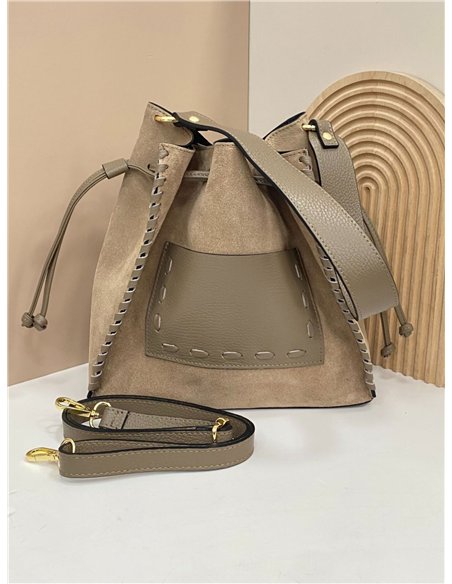 Bombonera piel serraje con bolsillo contraste