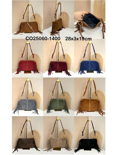 Bolso de hombro piel serraje con flecos laterales