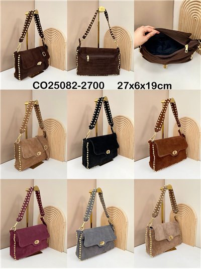 Bolso de hombro piel serraje con tira tachonada