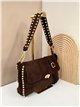 Bolso de hombro piel serraje con tira tachonada